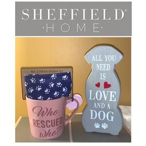 🇺🇸 SHEFFIELD HOME Pink Who Rescued Who? Large Mug & Dog Bandana Set NWT